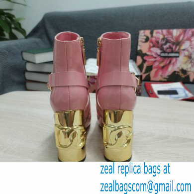 Dolce  &  Gabbana Heel 10.5cm Leather Ankle Boots Patent Pink with DG Karol Heel and Buckle 2021